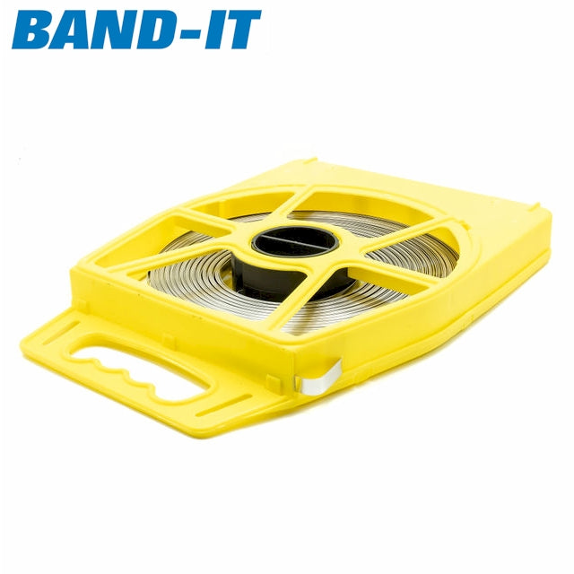 Band-It Standard Stainless Steel Banding Solutions Dispenser Pack 3/8in / 100ft Reel - Yellow - HCL Clamping USA - Image 4