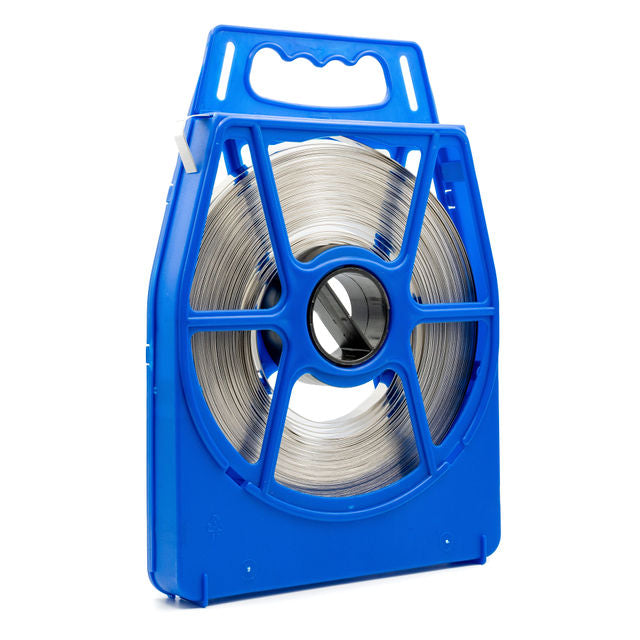 Band-It Standard Stainless Steel Banding Solutions Dispenser Pack 1/2in / 100ft Reel - Blue - HCL Clamping USA - Image 1