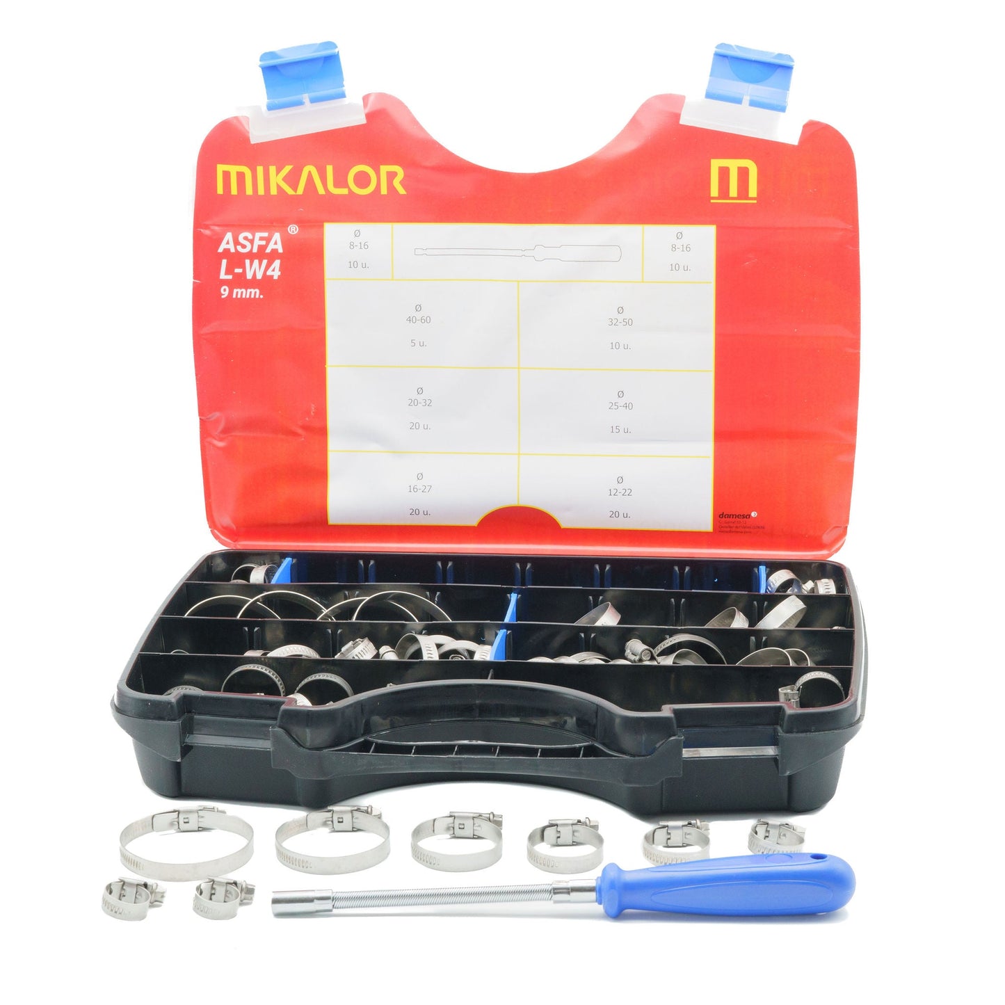 Mikalor ASFA-L Worm Drive Assortment Box | AISI 304 Stainless Steel W4 | 110pcs 3503221 - HCL Clamping USA - Image 1
