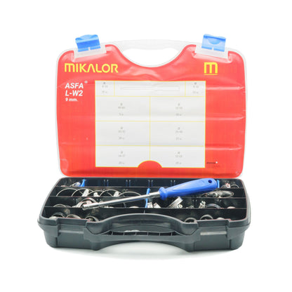Mikalor ASFA-L Worm Drive Assortment Box | AISI 430 Stainless Steel W2 | 110pcs 3503211 - HCL Clamping USA - Image 1